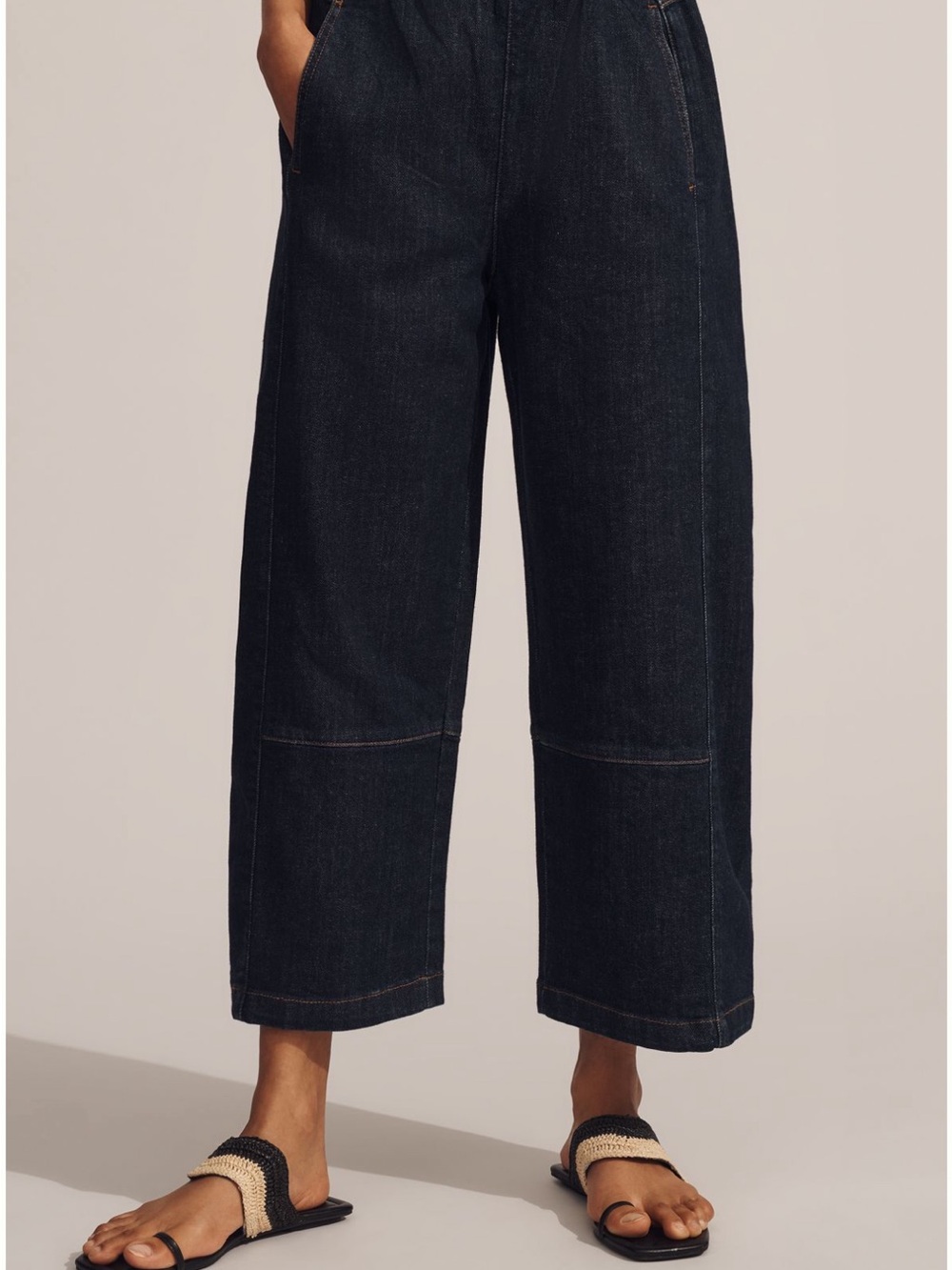 Pilcro Izzie Relaxed Pull On Barrel Jeans in Dark Indigo